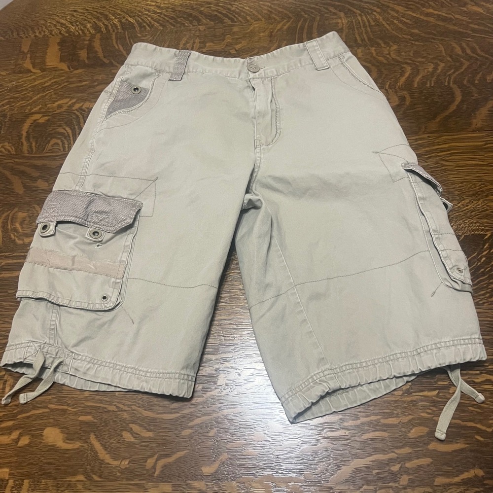 Raw Blue Cargo Shorts Mens 34 Tan Relaxed Fit Cotton Multi Pocket Drawstring Hem